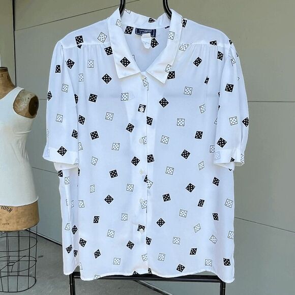 Vintage Haberdashery Dice Print Button-Up Blouse with Matching Scarf - Size L/XL - Picture 6 of 7
